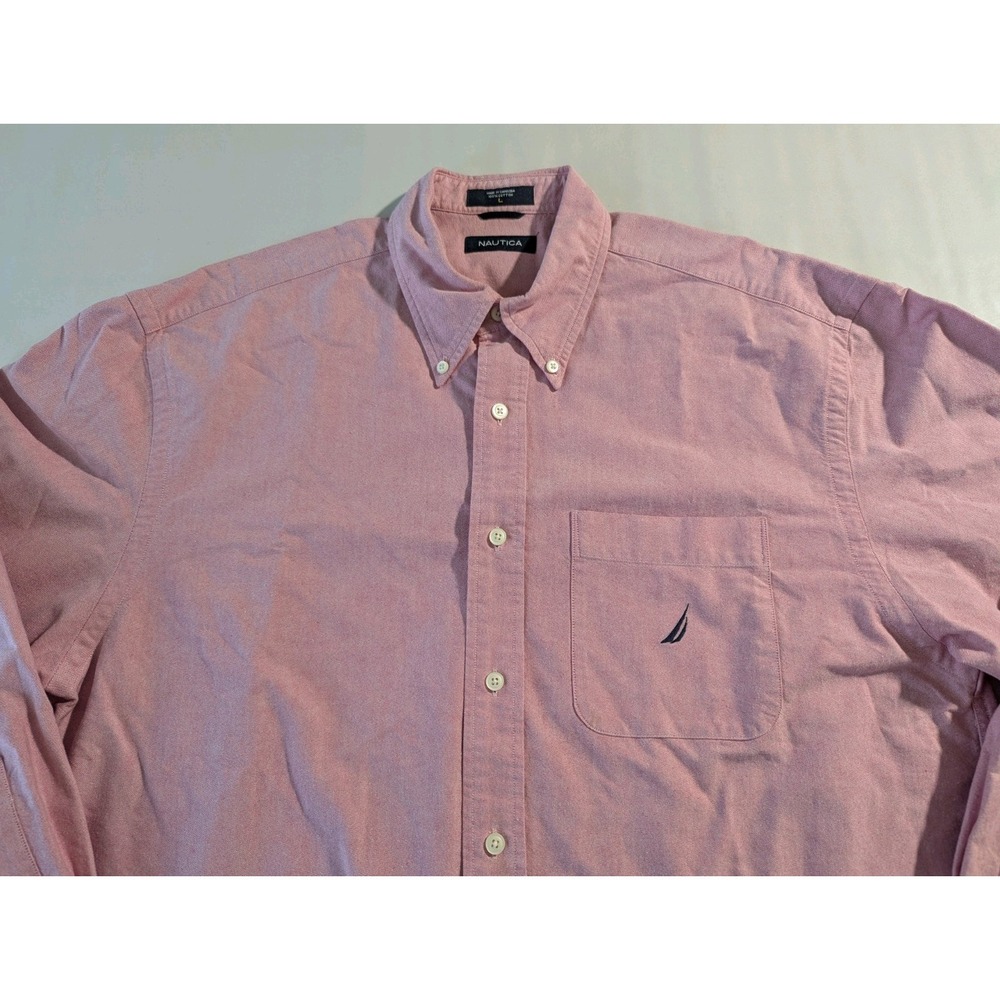 Nautica Men Pink Button-Down Long Sleeve Shirt Cotton Size L